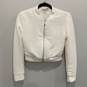 Cropped Bomber White Jacket
